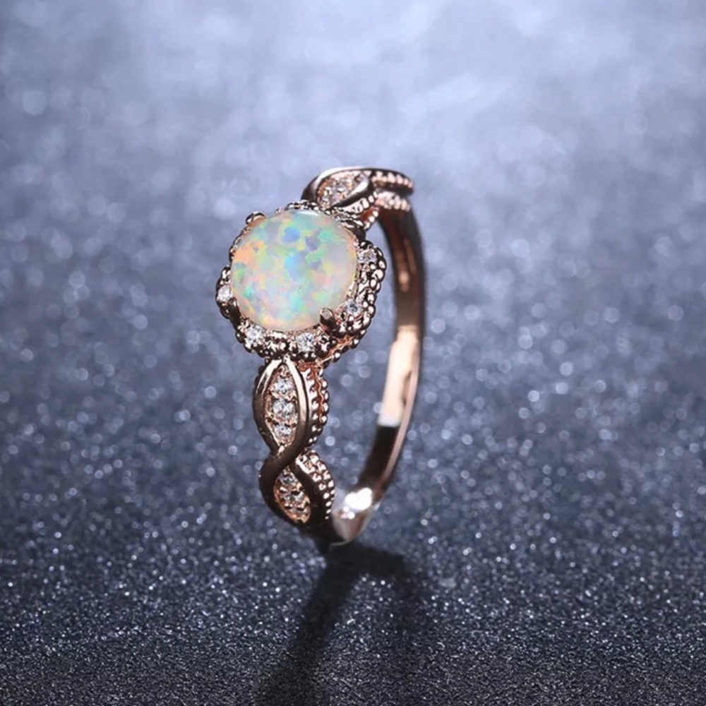 Rose Gold Opal w/Diamonds Engagement Friendship Ring - Women’s Ring - New - Picture 7 of 10